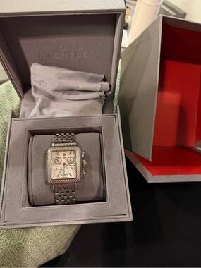 Michele Silver-Tone Diamond Bezel Chronograph Watch